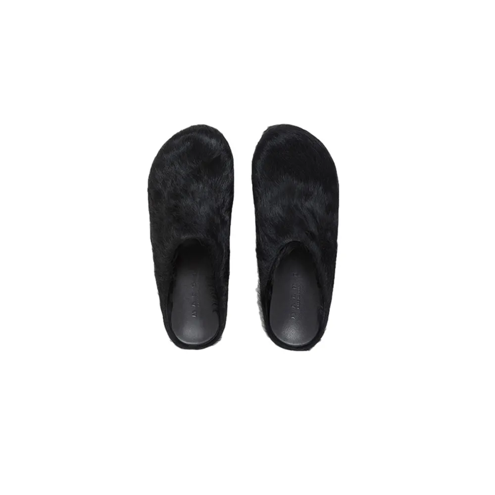 Marni Long-Hair Calfskin Fussbett Sabot Black SBMR000600P412200N99