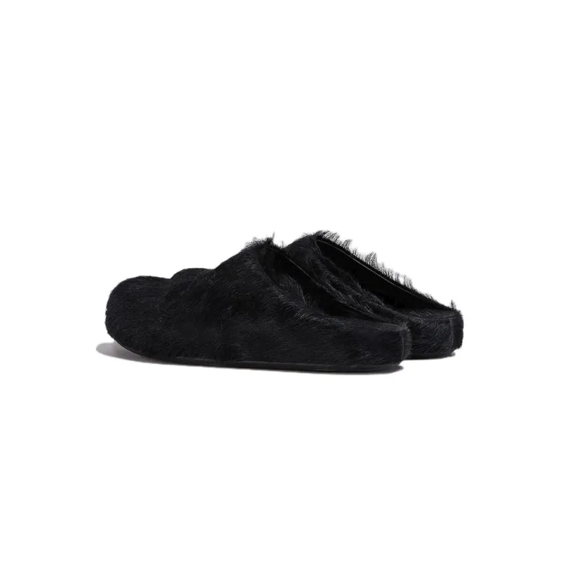 Marni Long-Hair Calfskin Fussbett Sabot Black SBMR000600P412200N99