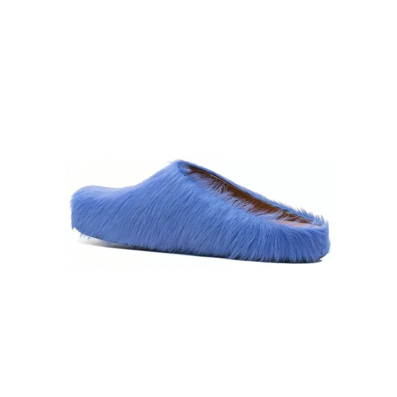 Marni Long-Hair Calfskin Fussbett Sabot Blue SBMR000600P412200B50
