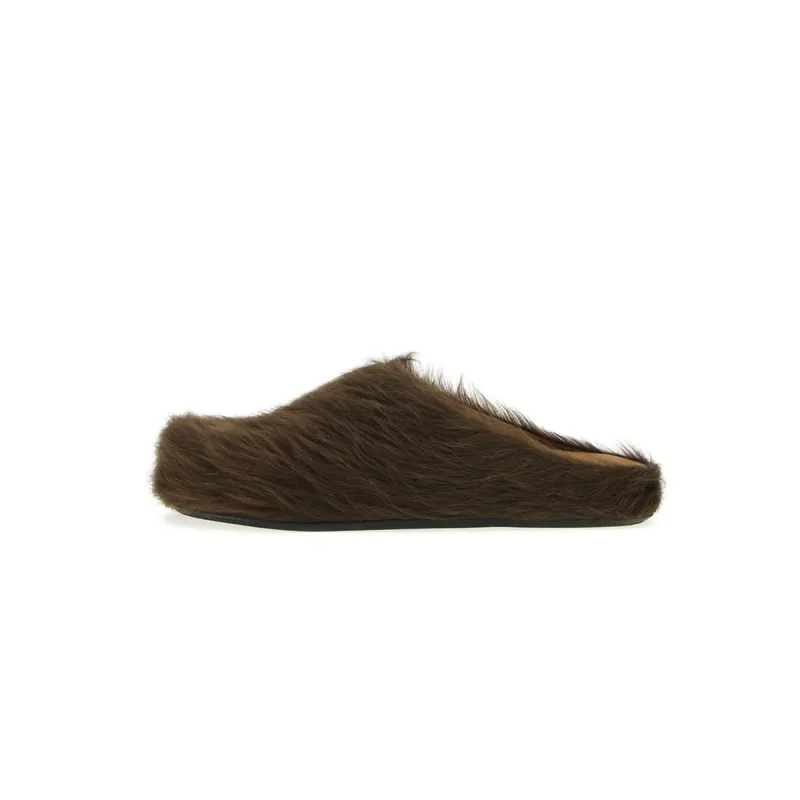 Marni Long-Hair Calfskin Fussbett Sabot Brown SBMS004601P412200M37