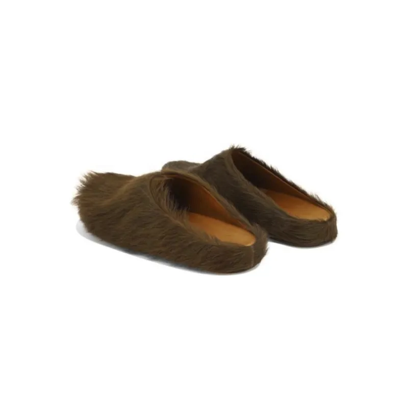 Marni Long-Hair Calfskin Fussbett Sabot Brown SBMS004601P412200M37