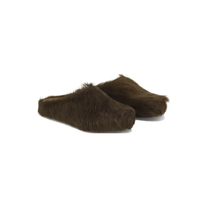 Marni Long-Hair Calfskin Fussbett Sabot Brown SBMS004601P412200M37