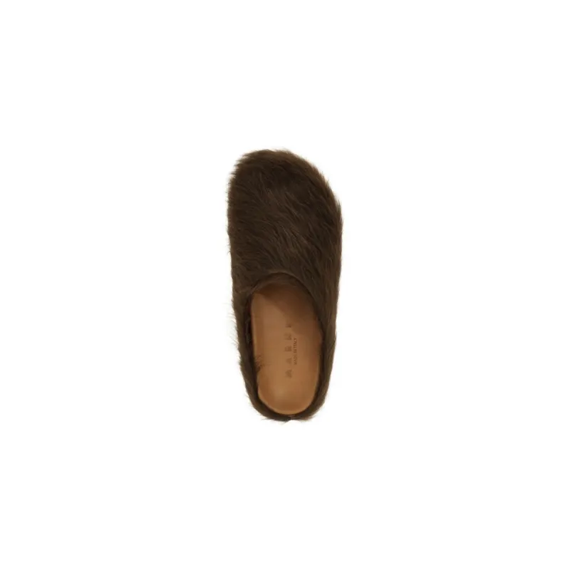 Marni Long-Hair Calfskin Fussbett Sabot Brown SBMS004601P412200M37