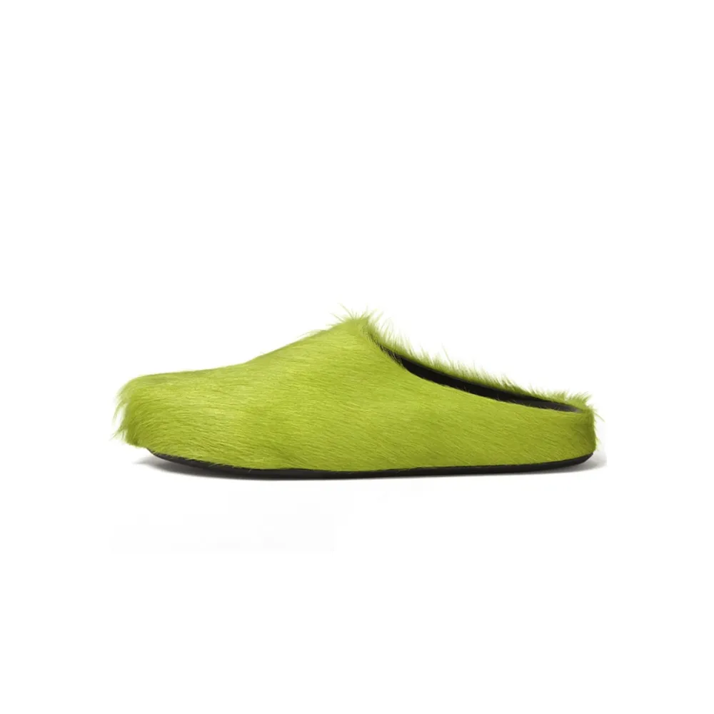 Marni Long-Hair Calfskin Fussbett Sabot Green SBMR000600P412200V07