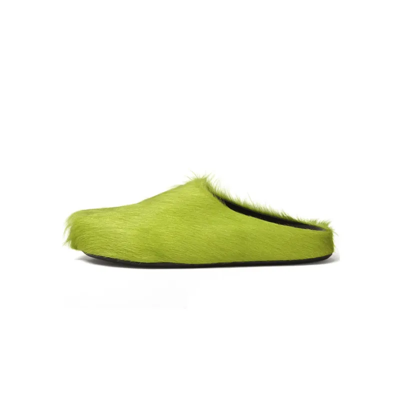 Marni Long-Hair Calfskin Fussbett Sabot Green SBMR000600P412200V07