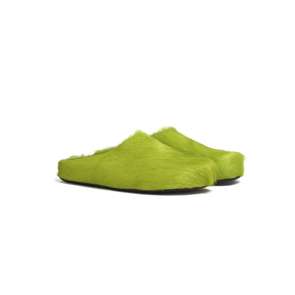 Marni Long-Hair Calfskin Fussbett Sabot Green SBMR000600P412200V07