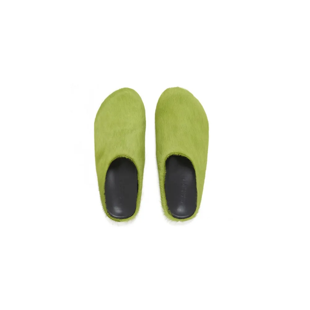 Marni Long-Hair Calfskin Fussbett Sabot Green SBMR000600P412200V07