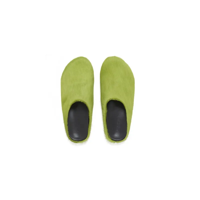 Marni Long-Hair Calfskin Fussbett Sabot Green SBMR000600P412200V07