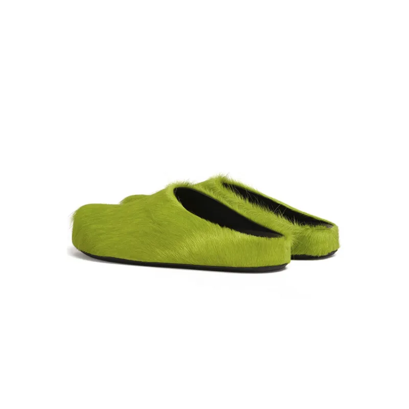 Marni Long-Hair Calfskin Fussbett Sabot Green SBMR000600P412200V07
