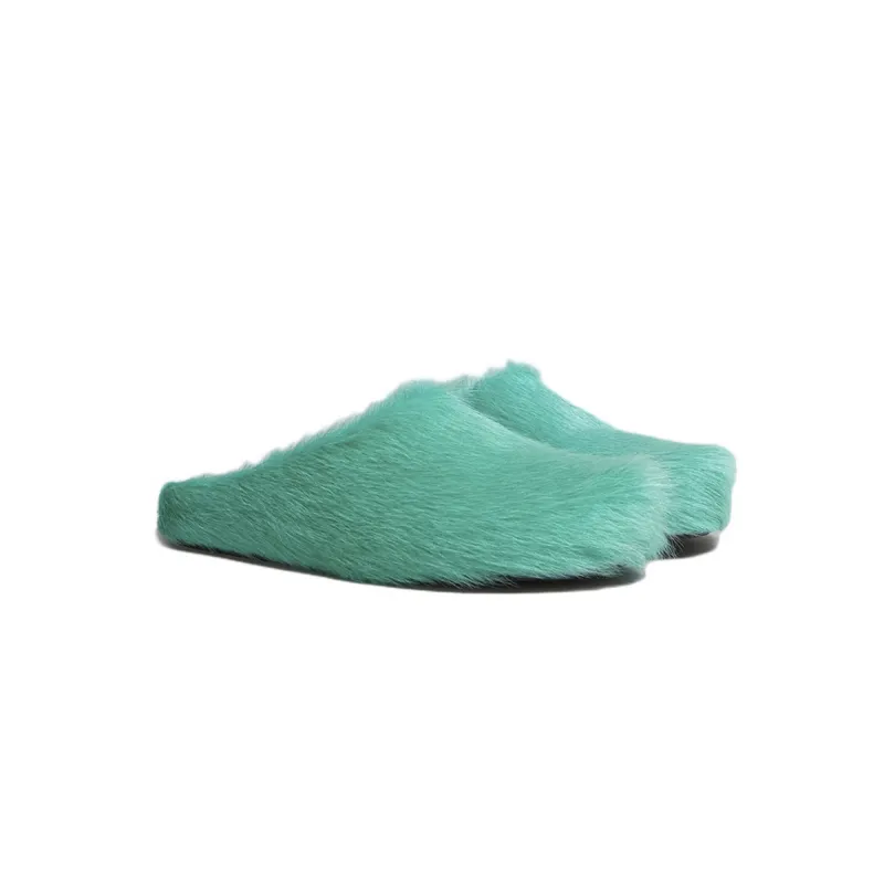 Marni Long-Hair Calfskin Fussbett Sabot Green SBMR000600P412200V38