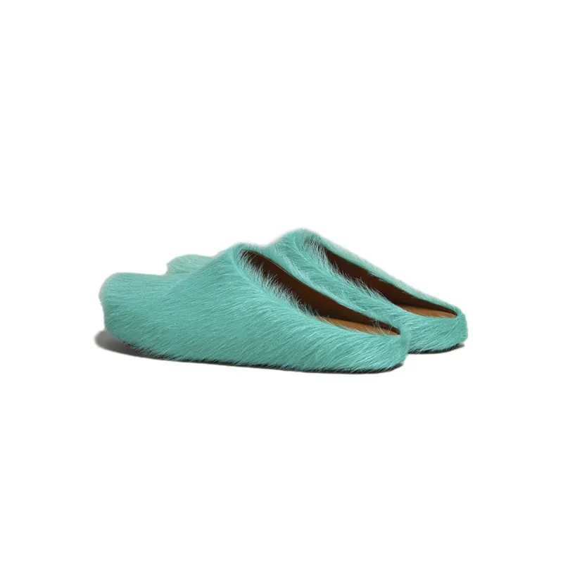 Marni Long-Hair Calfskin Fussbett Sabot Green SBMR000600P412200V38