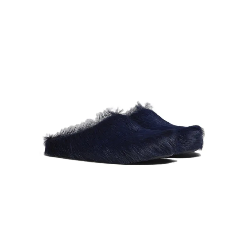 Marni Long-Hair Calfskin Fussbett Sabot Navy SBMR000600P412200B84