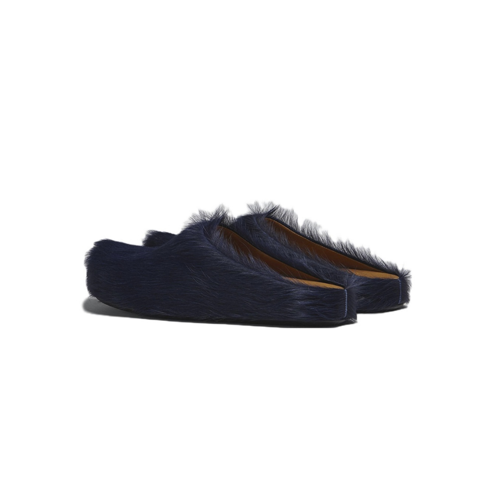 Marni Long-Hair Calfskin Fussbett Sabot Navy SBMR000600P412200B84