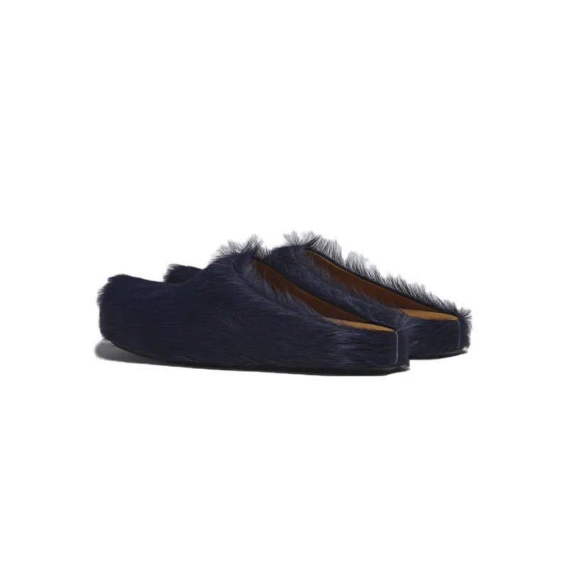 Marni Long-Hair Calfskin Fussbett Sabot Navy SBMR000600P412200B84