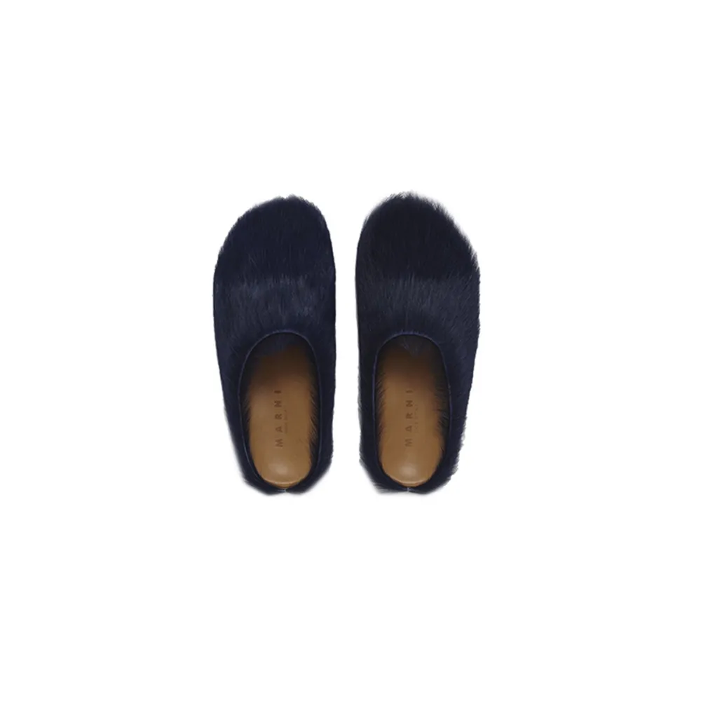 Marni Long-Hair Calfskin Fussbett Sabot Navy SBMR000600P412200B84