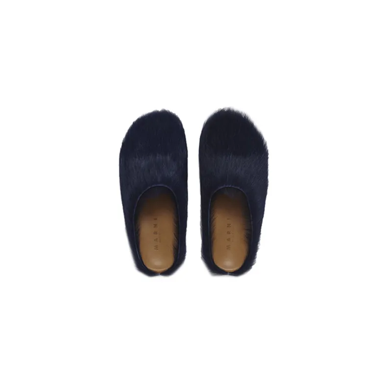 Marni Long-Hair Calfskin Fussbett Sabot Navy SBMR000600P412200B84