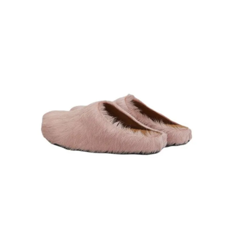 Marni Long-Hair Calfskin Fussbett Sabot Pink SBMS004601P412200C29