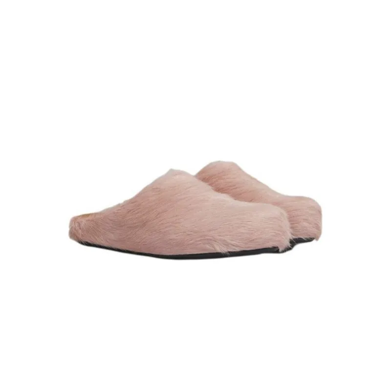 Marni Long-Hair Calfskin Fussbett Sabot Pink SBMS004601P412200C29