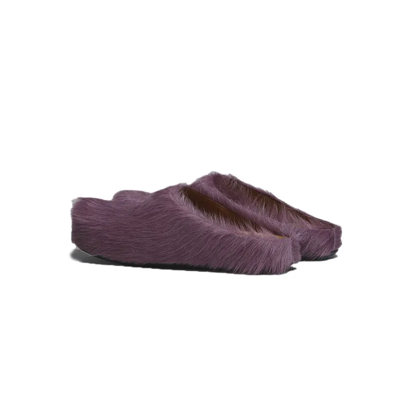 Marni Long-Hair Calfskin Fussbett Sabot Purple SBMS004601P412200C68
