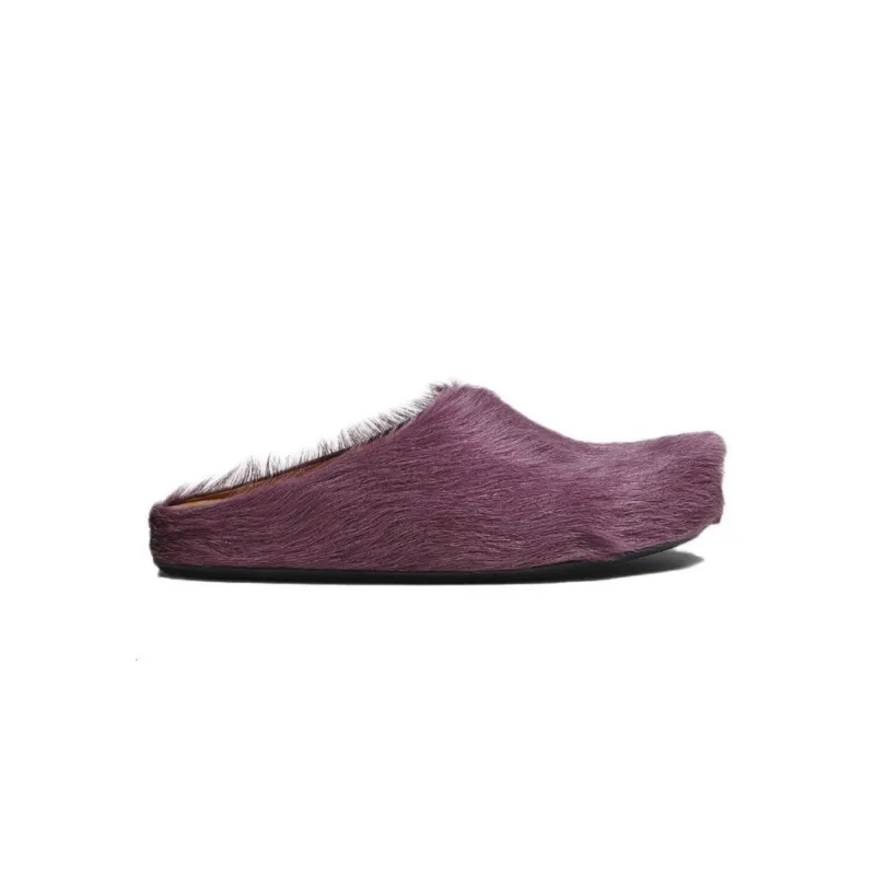 Marni Long-Hair Calfskin Fussbett Sabot Purple SBMS004601P412200C68