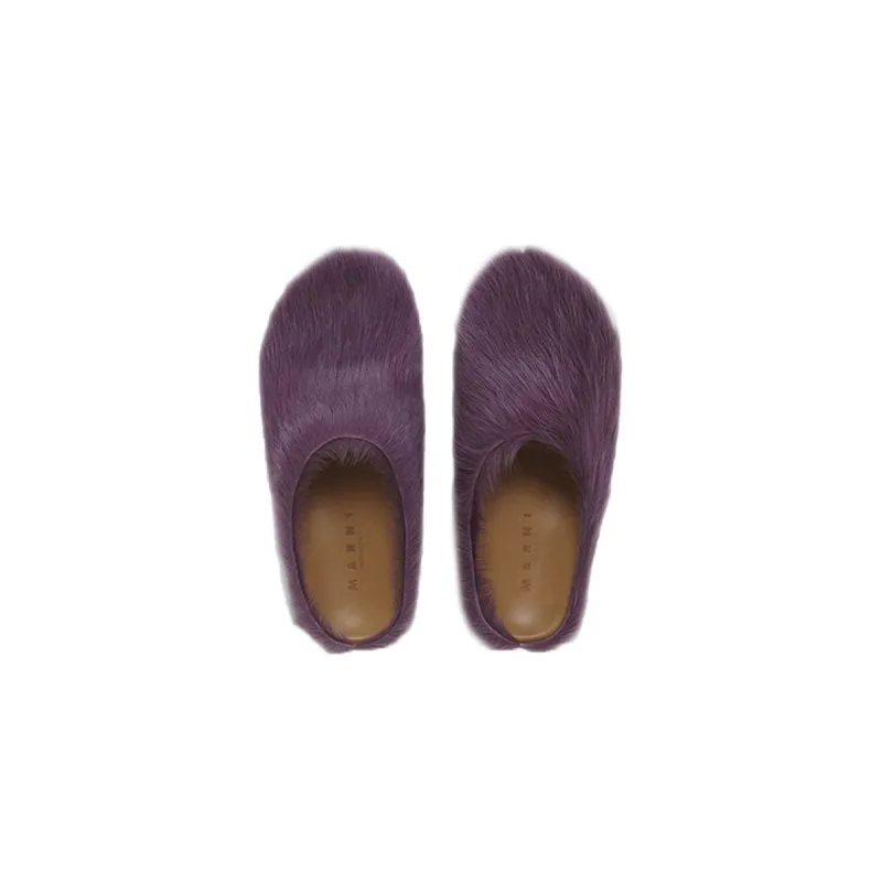 Marni Long-Hair Calfskin Fussbett Sabot Purple SBMS004601P412200C68