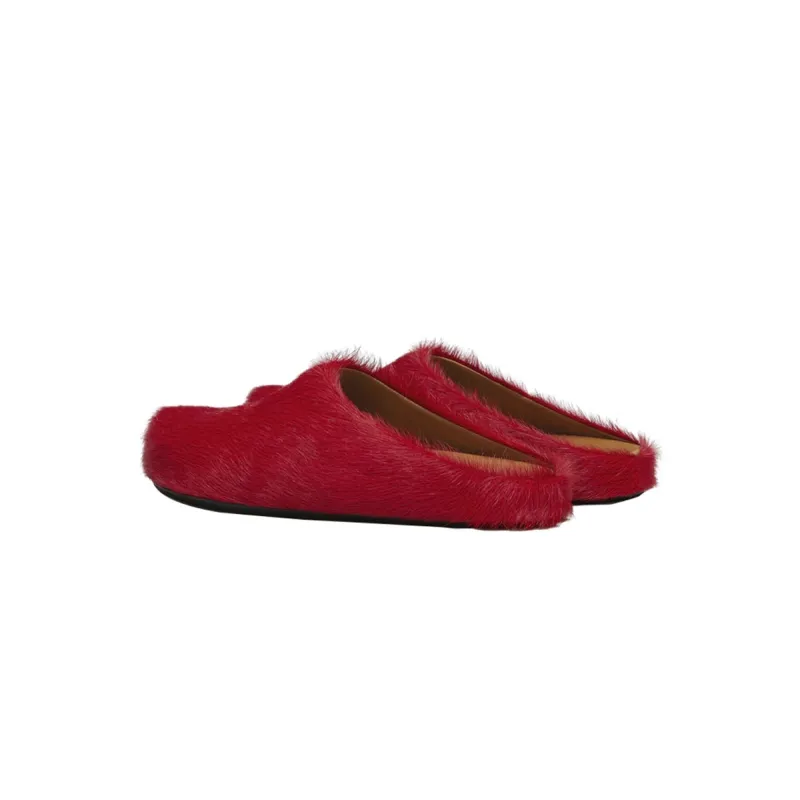 Marni Long-Hair Calfskin Fussbett Sabot Red SBMS004601P412200R66