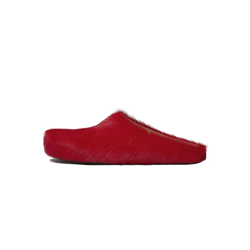Marni Long-Hair Calfskin Fussbett Sabot Red SBMS004601P412200R66