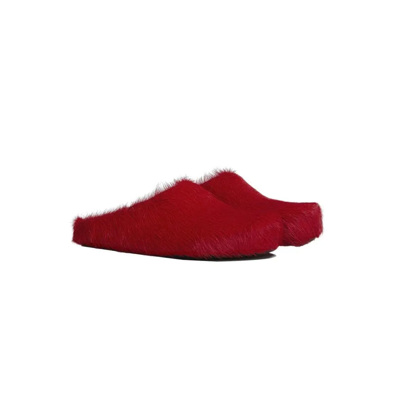 Marni Long-Hair Calfskin Fussbett Sabot Red SBMS004601P412200R66