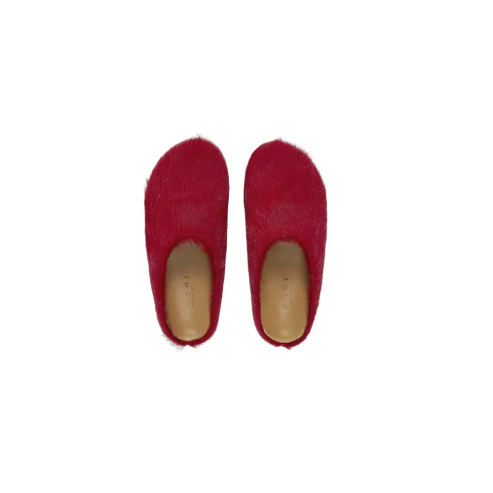 Marni Long-Hair Calfskin Fussbett Sabot Red SBMS004601P412200R66