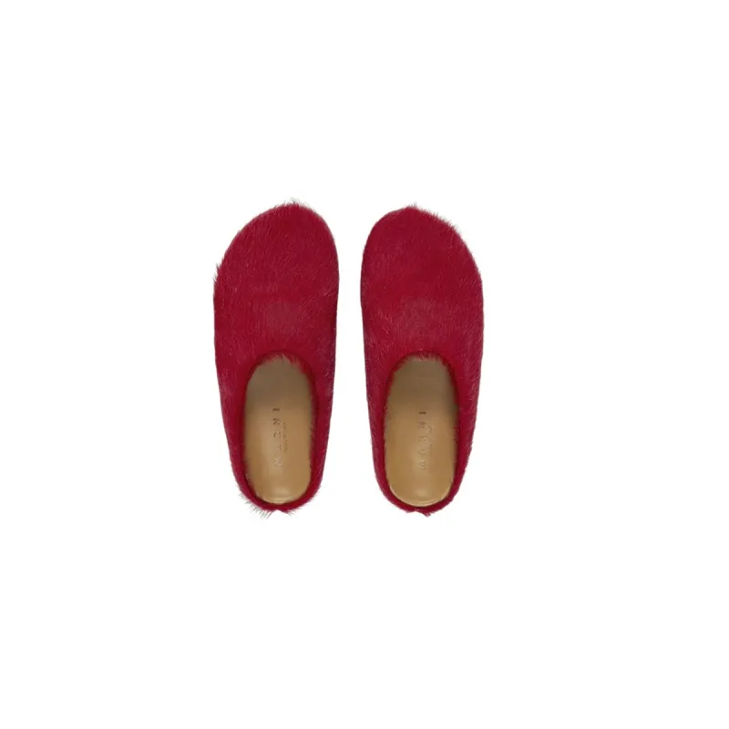 Marni Long-Hair Calfskin Fussbett Sabot Red SBMS004601P412200R66