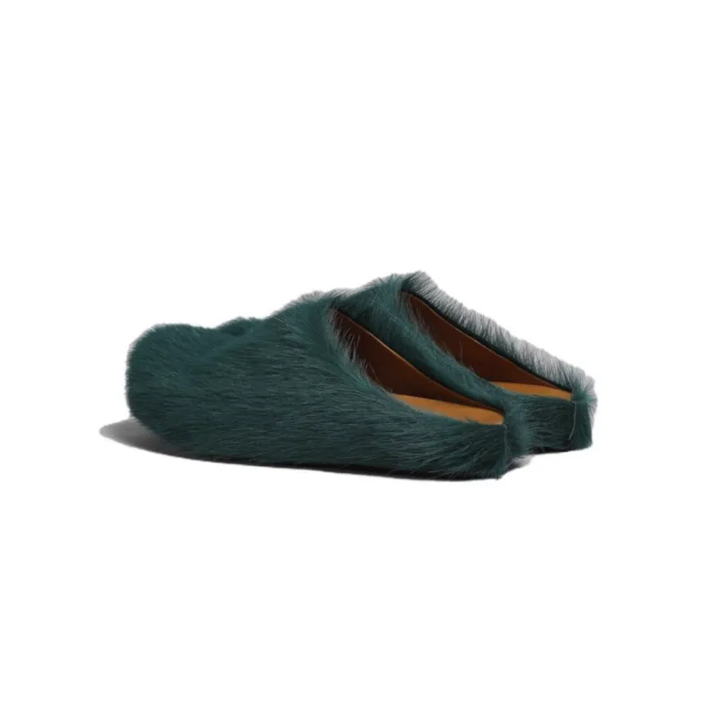 Marni Long-Hair Calfskin Fussbett Sabot Sea Green SBMR000600P412200V78