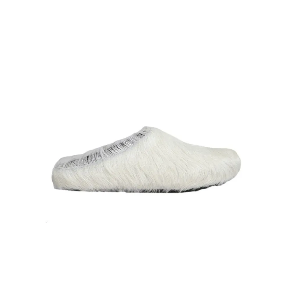 Marni Long-Hair Calfskin Fussbett Sabot White SBMR000600P412200W02