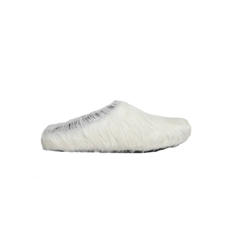 Marni Long-Hair Calfskin Fussbett Sabot White SBMR000600P412200W02