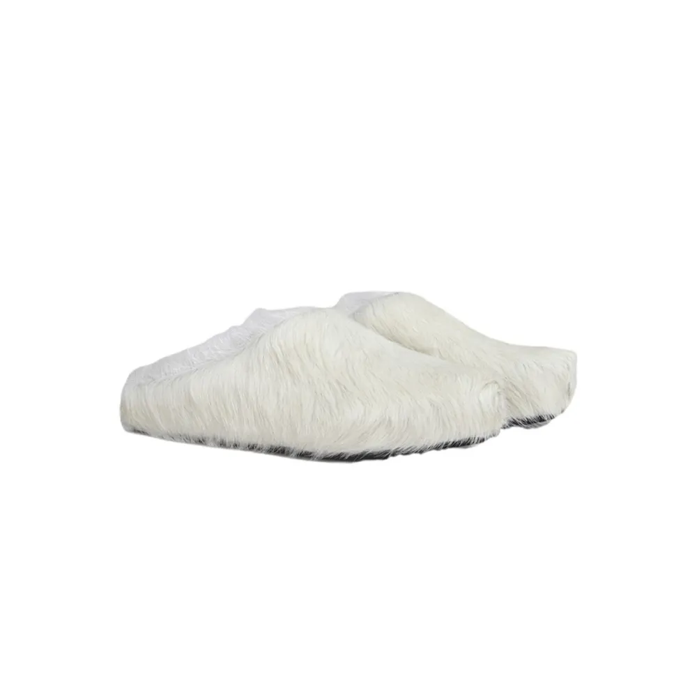 Marni Long-Hair Calfskin Fussbett Sabot White SBMR000600P412200W02