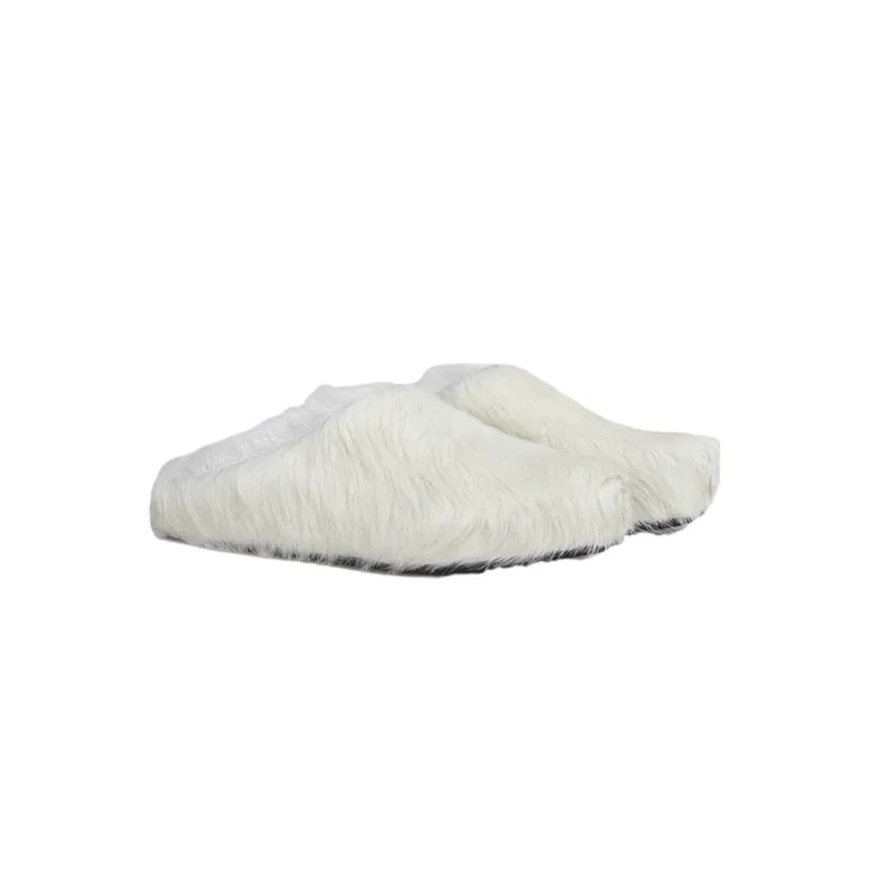 Marni Long-Hair Calfskin Fussbett Sabot White SBMR000600P412200W02
