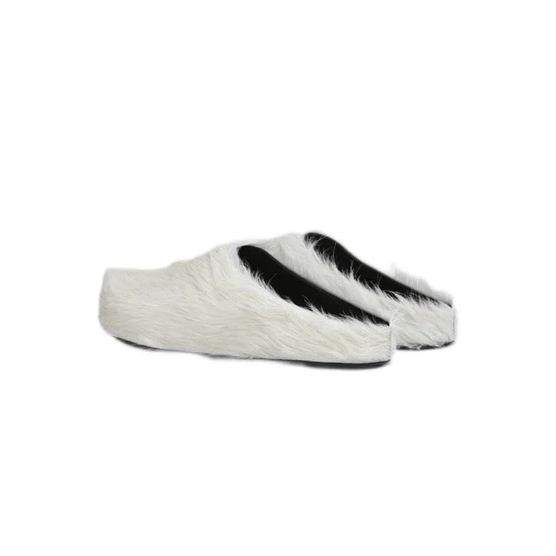 Marni Long-Hair Calfskin Fussbett Sabot White SBMR000600P412200W02