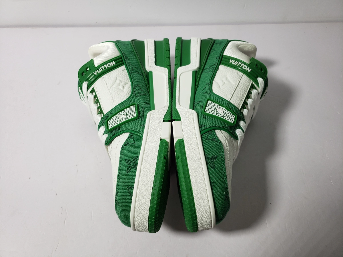 [QC Pics]  Louis Vuitton Trainer Green Monogram Denim White