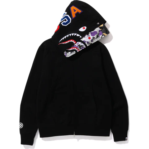 BAPE Color Camo Shark Wide Fit Full Zip Double Hoodie Black/Grey