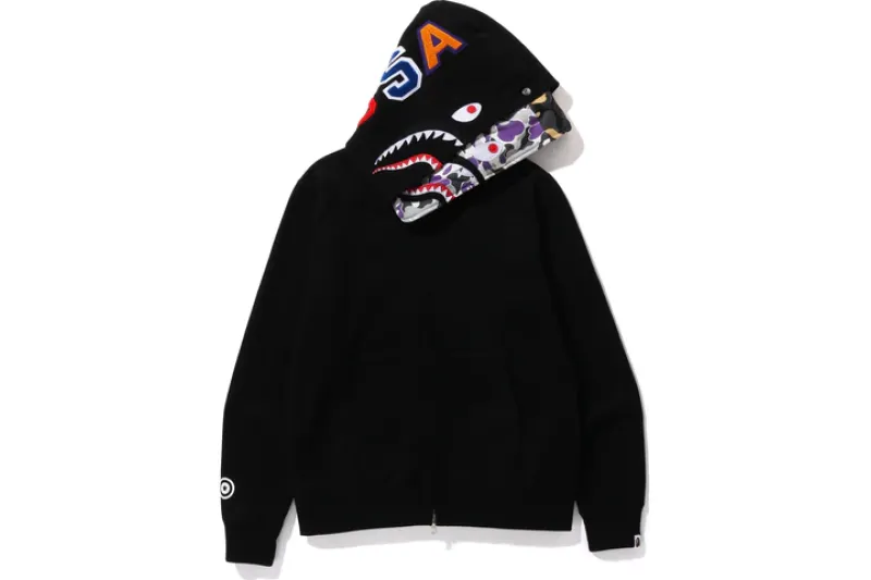 BAPE Color Camo Shark Wide Fit Full Zip Double Hoodie Black/Grey