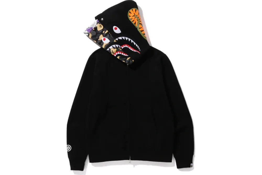 BAPE Color Camo Shark Wide Fit Full Zip Double Hoodie Black/Grey