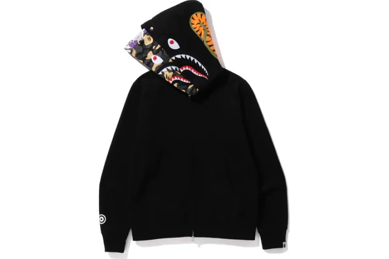 BAPE Color Camo Shark Wide Fit Full Zip Double Hoodie Black/Grey
