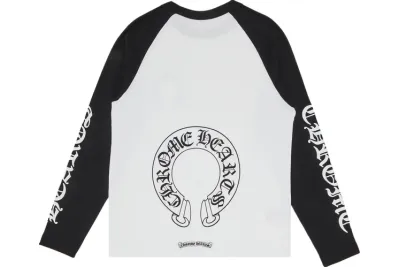 Chrome Hearts Horseshoe Neck Logo 3/4 Shirt Black/White 02