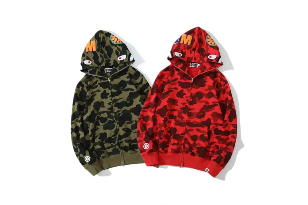 BAPE ABC Camo Shark Full Zip Hoodie Dark Green/Red