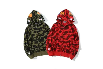 BAPE ABC Camo Shark Full Zip Hoodie Dark Green/Red 01