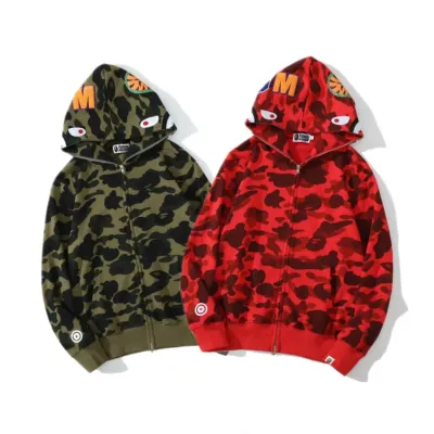 BAPE ABC Camo Shark Full Zip Hoodie Dark Green/Red 01