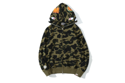 BAPE ABC Camo Shark Full Zip Hoodie Dark Green/Red 02