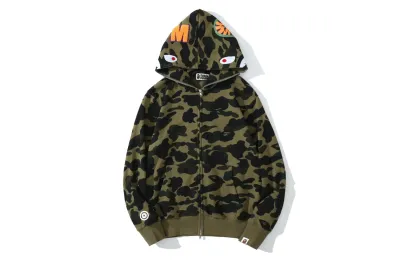 BAPE ABC Camo Shark Full Zip Hoodie Dark Green/Red 02
