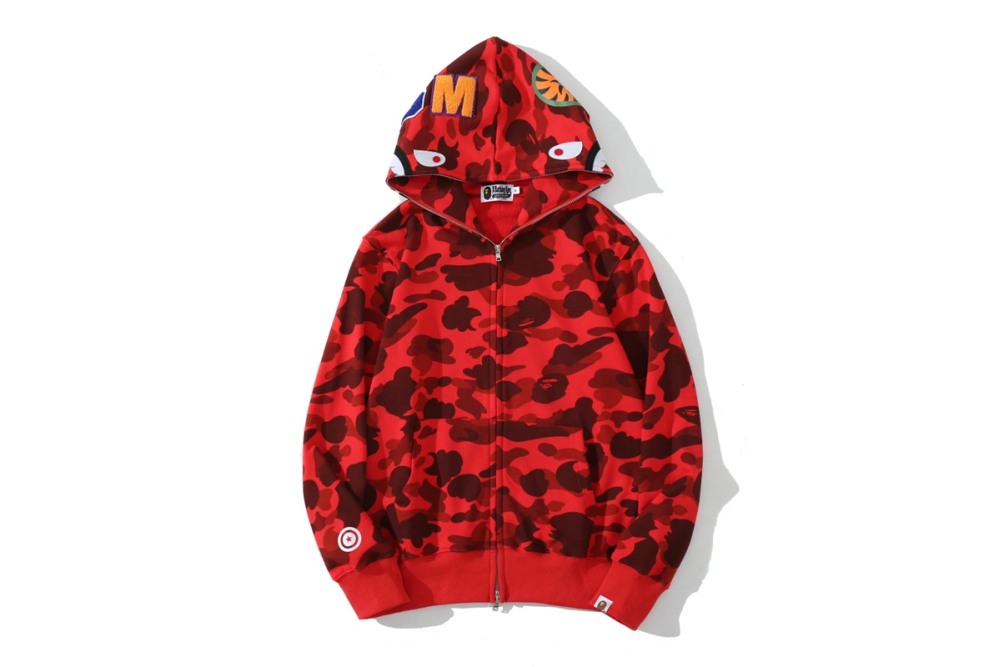 BAPE ABC Camo Shark Full Zip Hoodie Dark Green/Red