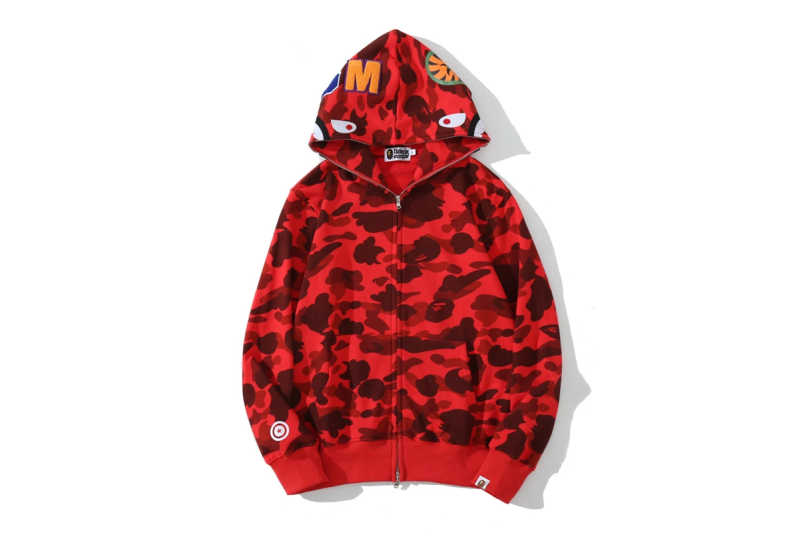 BAPE ABC Camo Shark Full Zip Hoodie Dark Green/Red