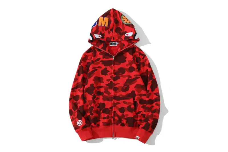 BAPE ABC Camo Shark Full Zip Hoodie Dark Green/Red